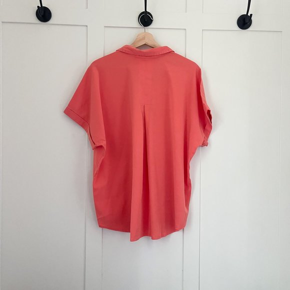 NEW Como Vintage Cap Roll Sleeve Blouse Shirt | Coral Button up Top - Picture 3 of 5